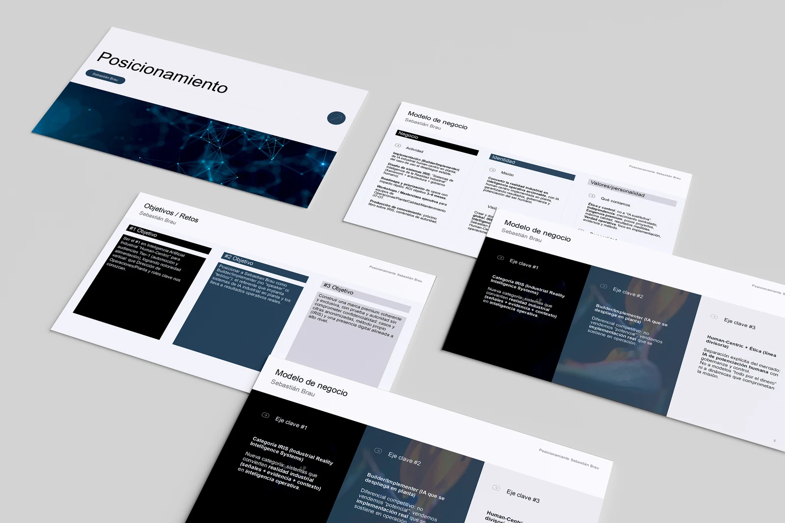 Sistema visual de Sebastián Brau: páginas de posicionamiento y composiciones corporativas